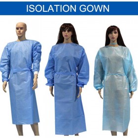 Blue Split Disposable Isolation Gown, CE Certified, Fully Closed Double Tie Back, Elastic Knit Cuffs, Perfect for Hospitals, Medical Facilities, and Physicians’ Offices, Unisex